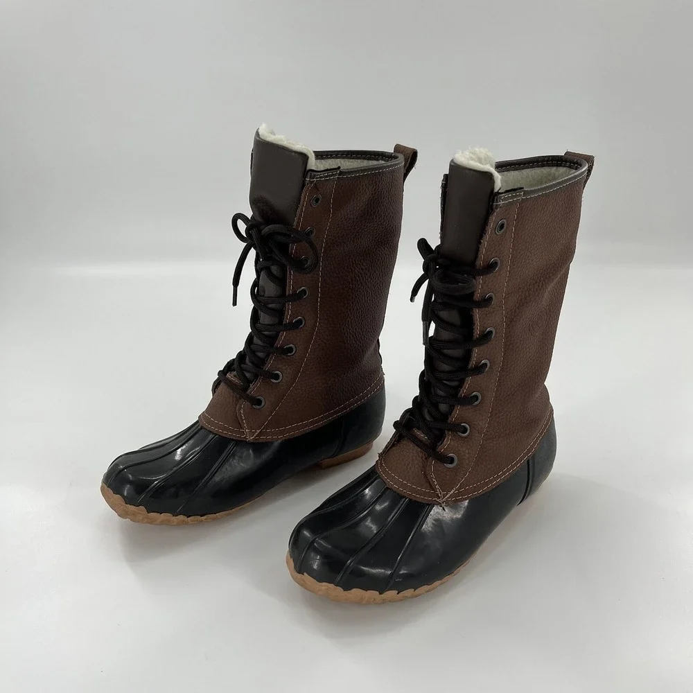 Sporto Daphne Leather Snow Duck Boot Womens 6 Black Mid Calf Black Winter‎ Laces